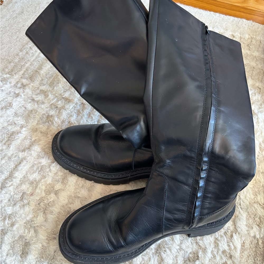 Zara Leather Black Women's Knee-High Boots - Picture 4 of 10